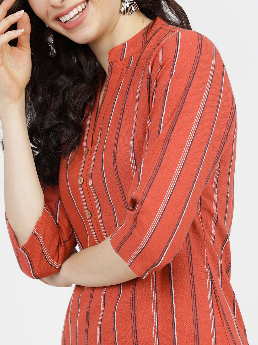 Vishudh Women Rust Red Striped Kurta