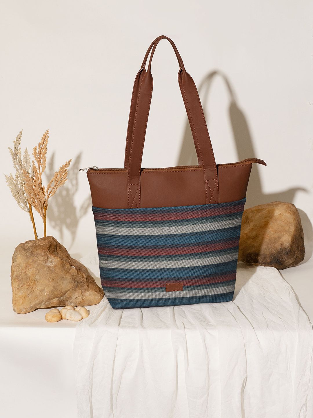 ZOUK Striped Shopper Tote Bag