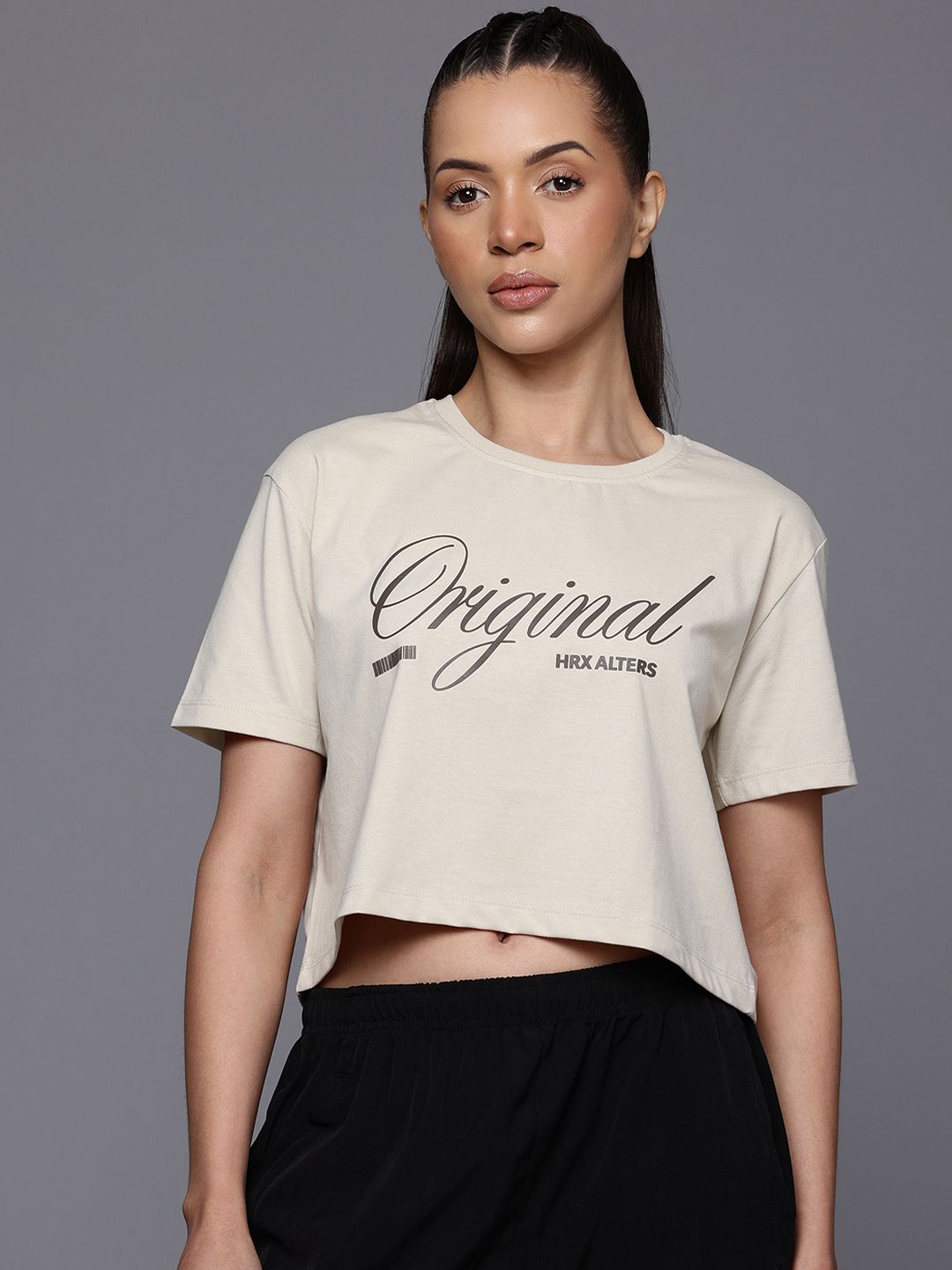 HRX by Hrithik Roshan Lifestyle Typography Print Crop T-shirt