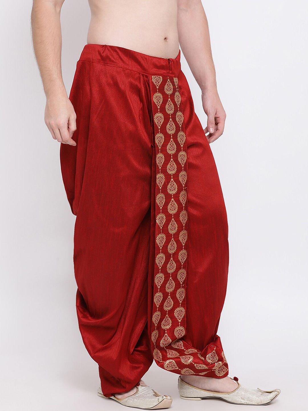 VASTRAMAY Men Maroon & Gold-Toned Woven Designed Dhoti Pants