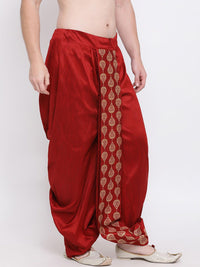 VASTRAMAY Men Maroon & Gold-Toned Woven Designed Dhoti Pants