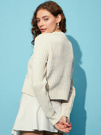 STREET 9 Off White Ribbed Acrylic Crop Pullover Sweater