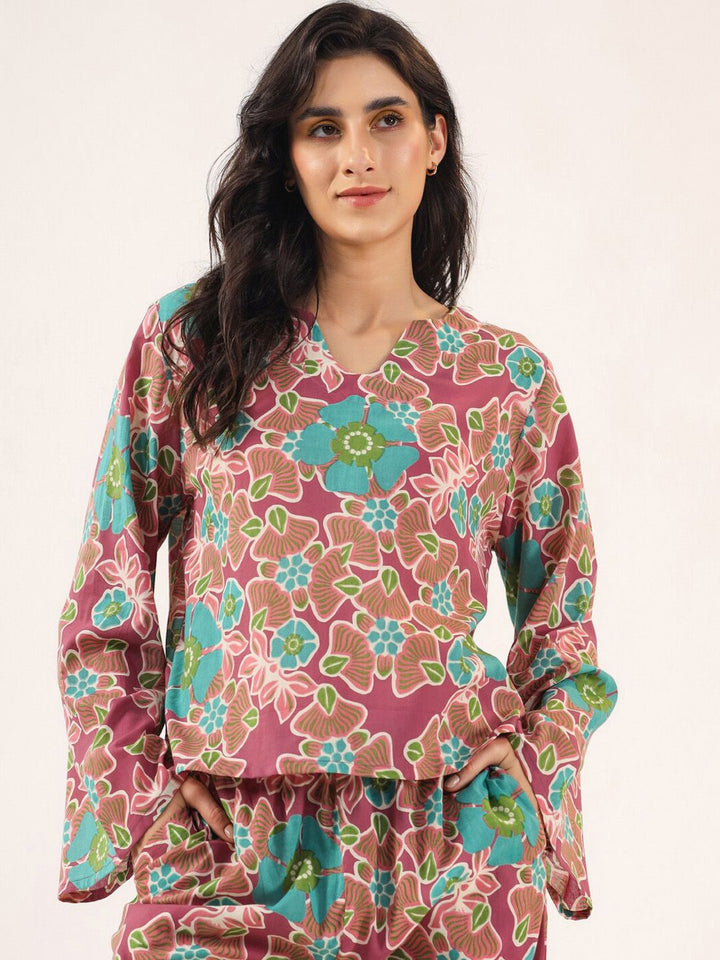 Sanskrutihomes Floral Printed Pure Cotton Night Suit