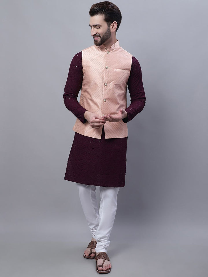 SOJANYA Embroidered Sequined Pure Cotton Kurta With Churidar With Nehru Jacket