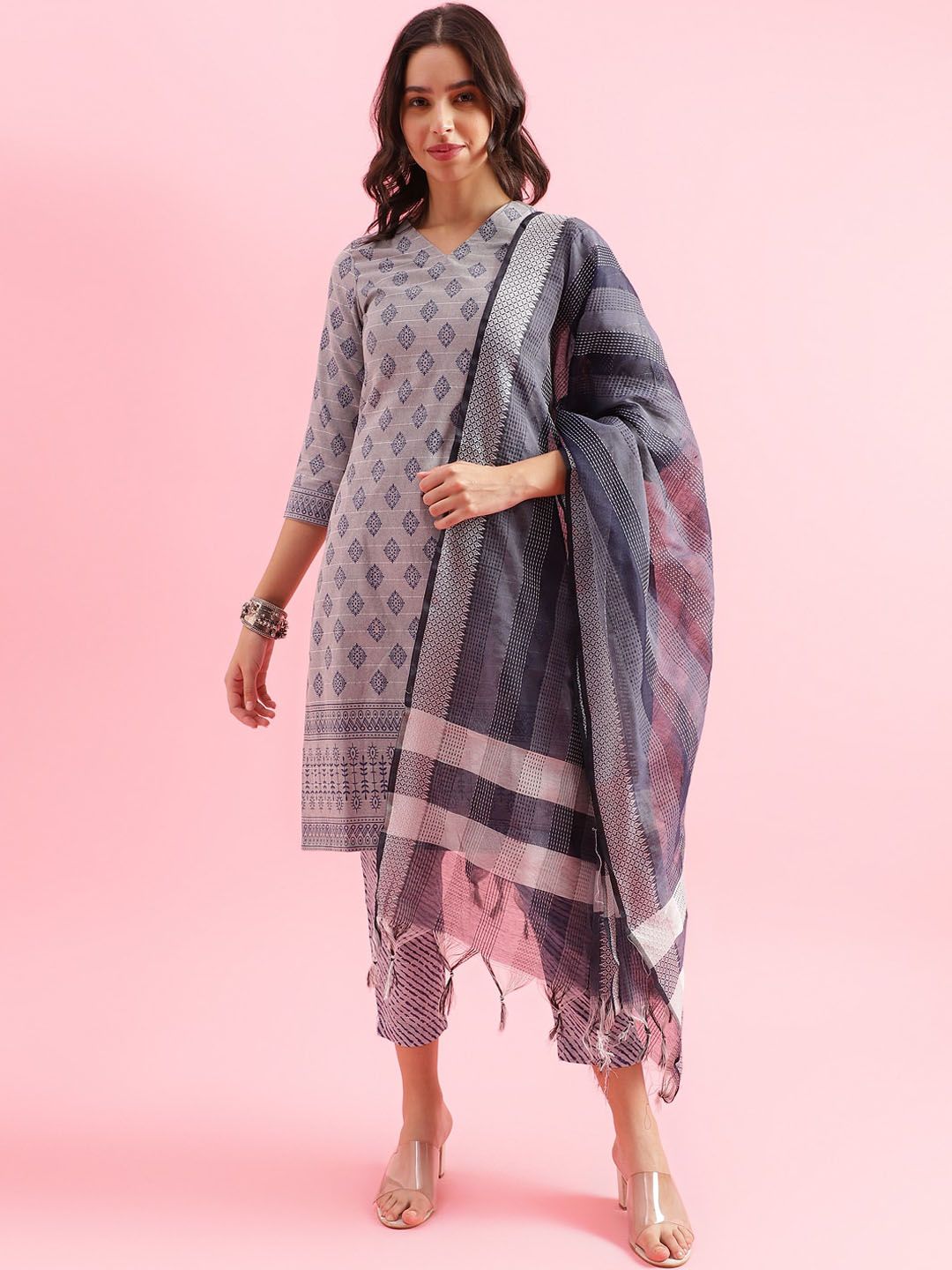 KALINI Women Printed Regular Patchwork Kurta Trousers & Dupatta