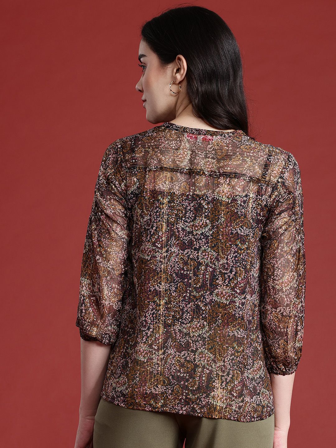 all about you Floral Print Puff Sleeves Sheer Top