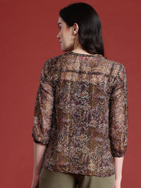 all about you Floral Print Puff Sleeves Sheer Top