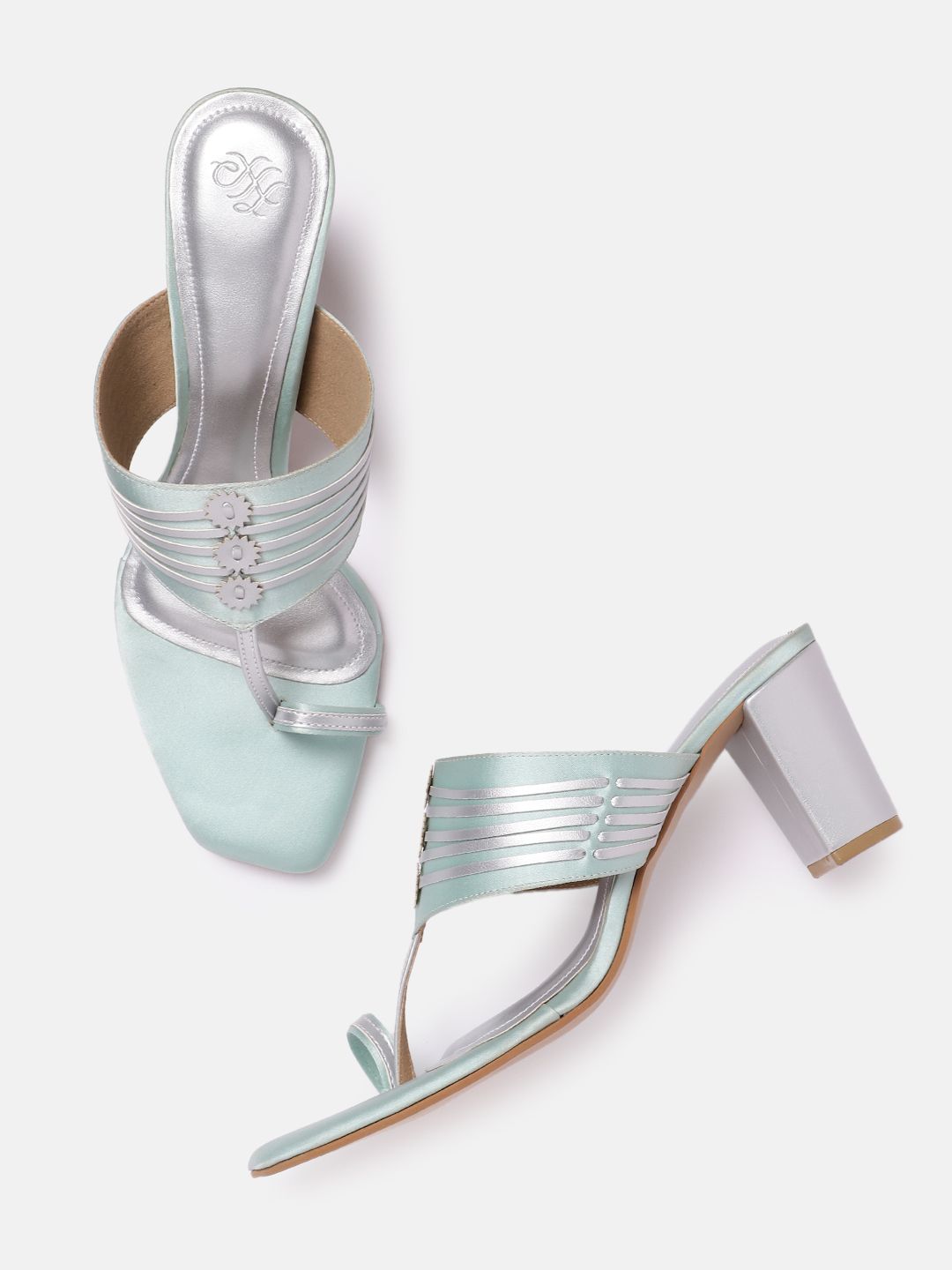 House of Pataudi Open Toe Striped Block Heels