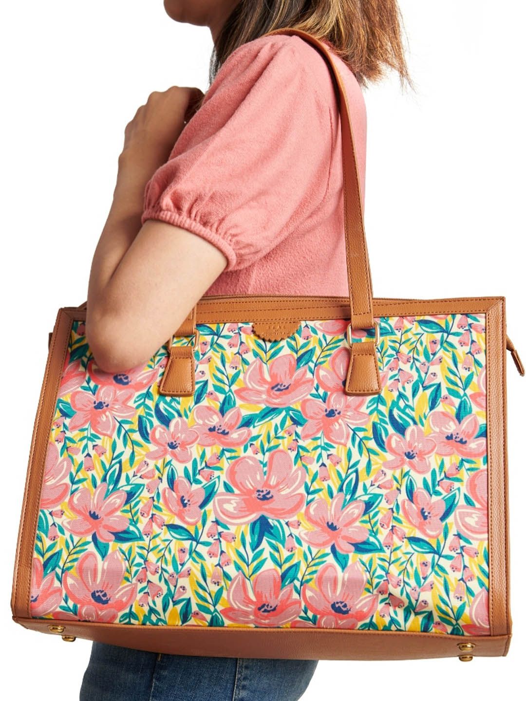 TEAL BY CHUMBAK Floral Printed Oversized Shopper Shoulder Bag