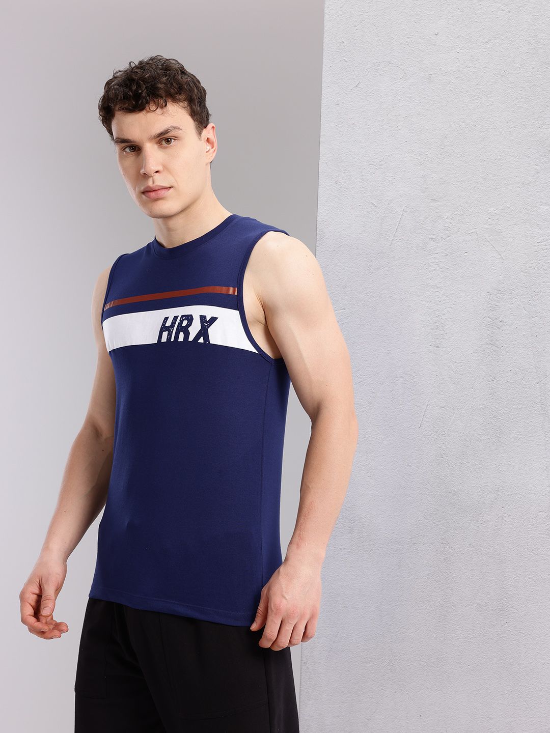 HRX by Hrithik Roshan Men Brand Logo Striped T-shirt