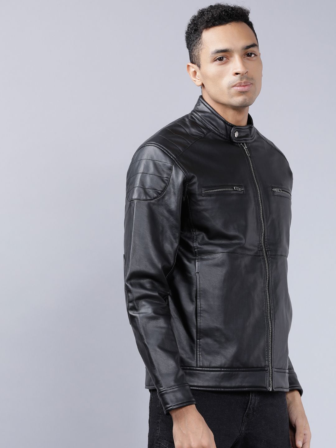 HIGHLANDER Men Black Solid Biker Jacket
