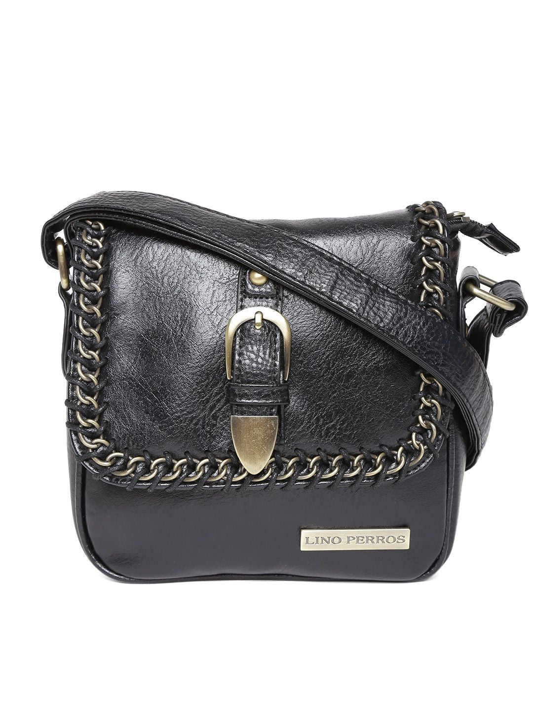 Lino Perros Black Textured Sling Bag
