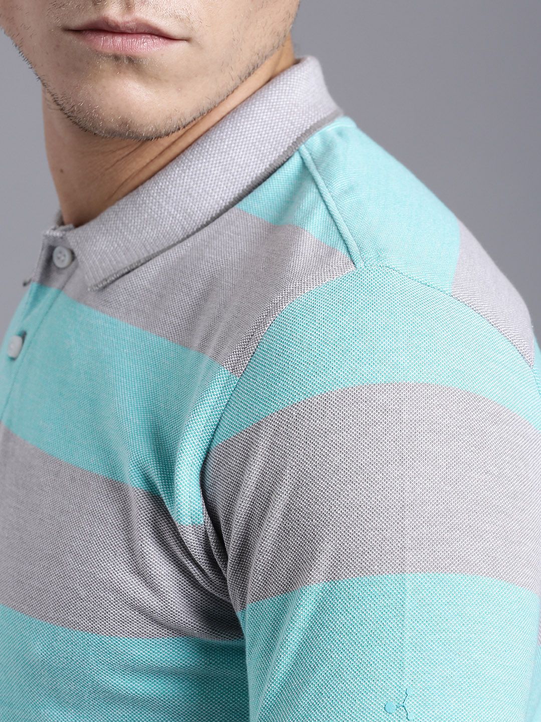 ether Mint Green  White Striped Pique Polo Pure Cotton T-shirt