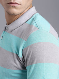 ether Mint Green  White Striped Pique Polo Pure Cotton T-shirt