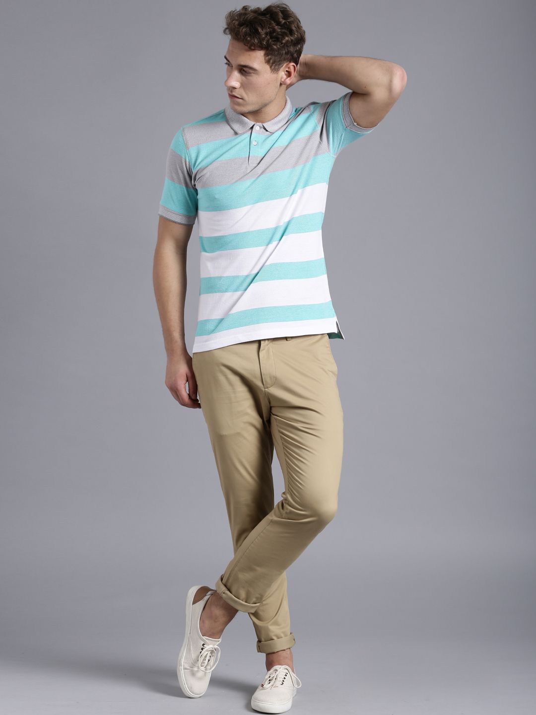 ether Mint Green  White Striped Pique Polo Pure Cotton T-shirt