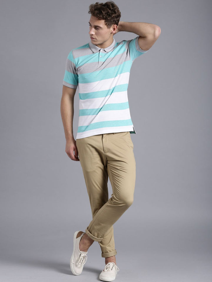 ether Mint Green  White Striped Pique Polo Pure Cotton T-shirt