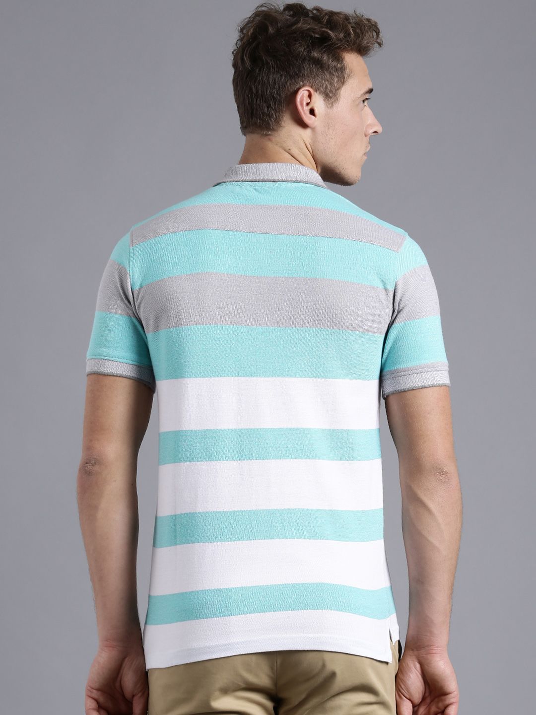 ether Mint Green  White Striped Pique Polo Pure Cotton T-shirt