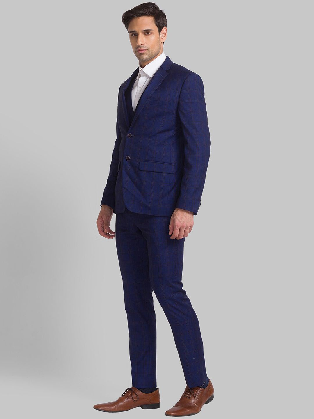 Park Avenue Men Checked Single-Breasted Super Slim-Fit 3-Piece Suit
