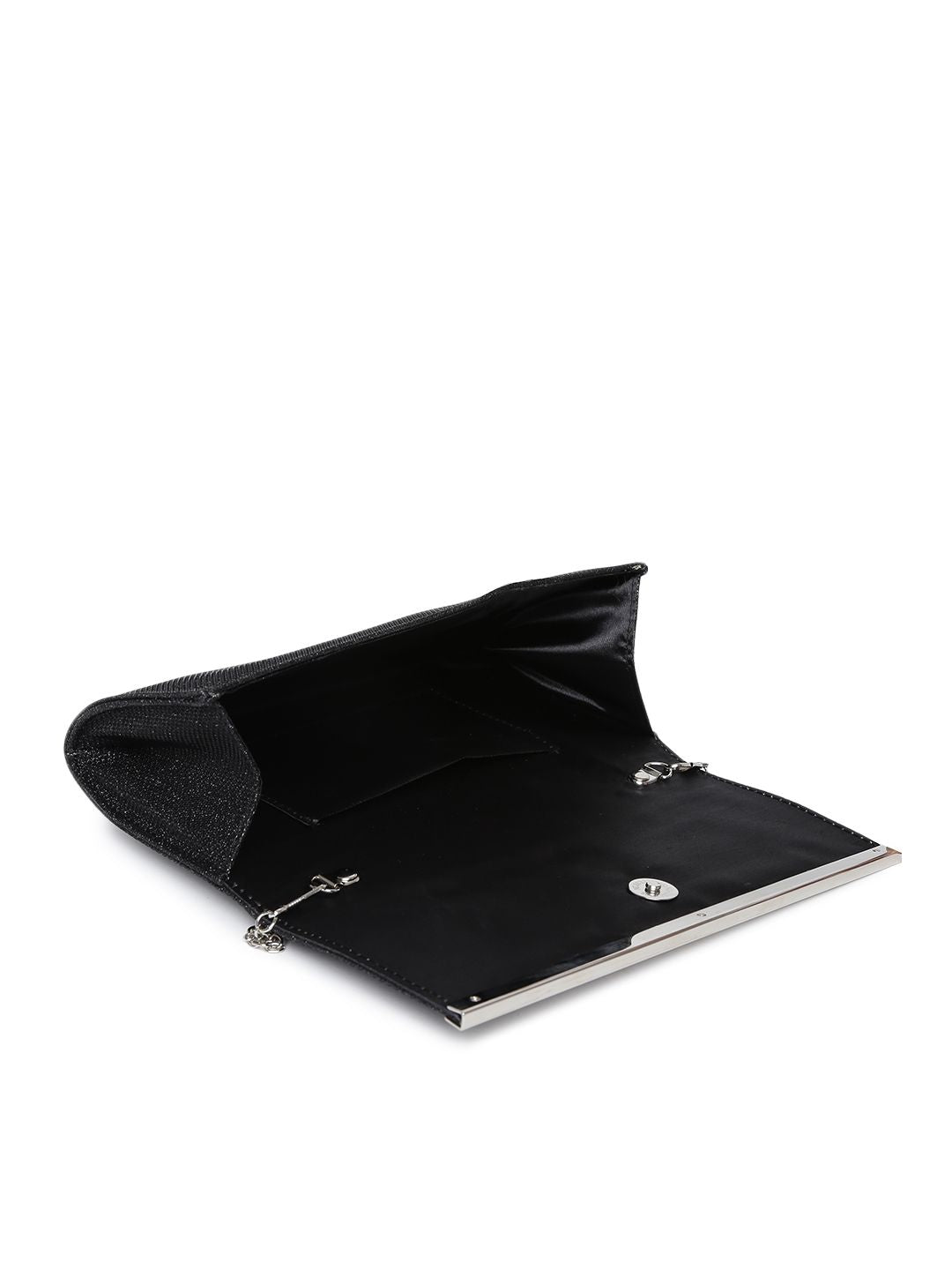 Lino Perros Black Textured Shimmer Clutch with Chain Strap