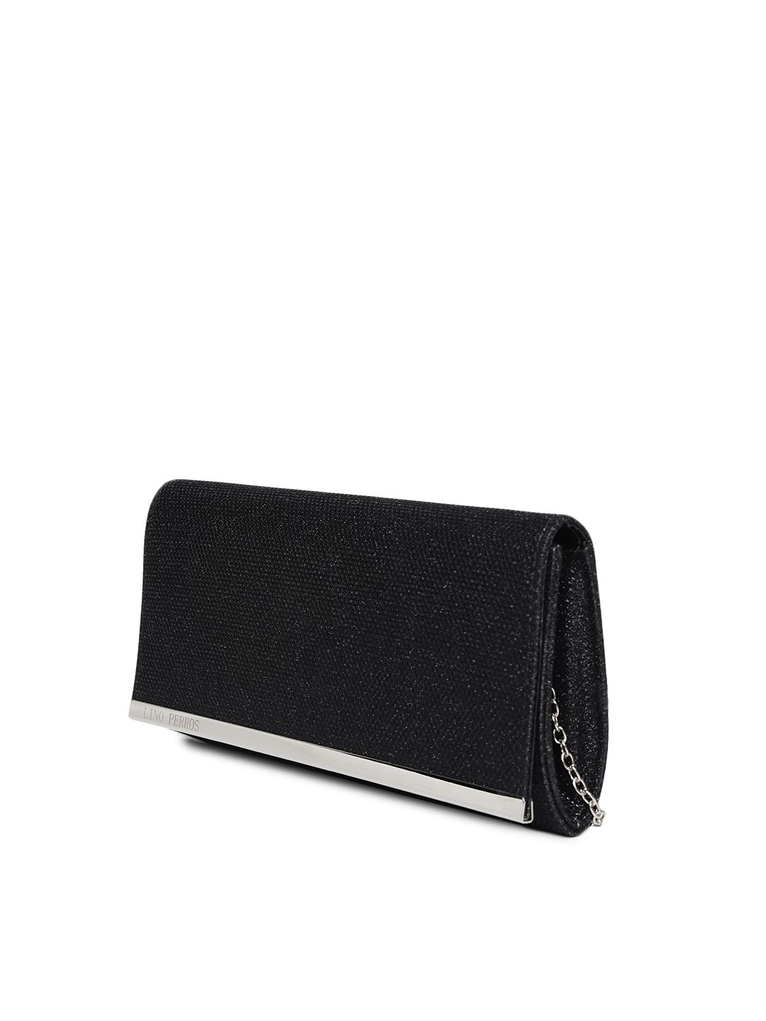 Lino Perros Black Textured Shimmer Clutch with Chain Strap