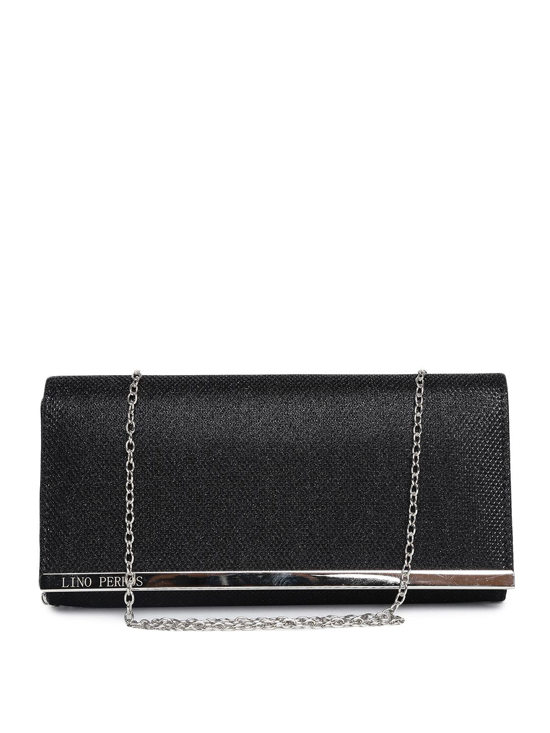 Lino Perros Black Textured Shimmer Clutch with Chain Strap