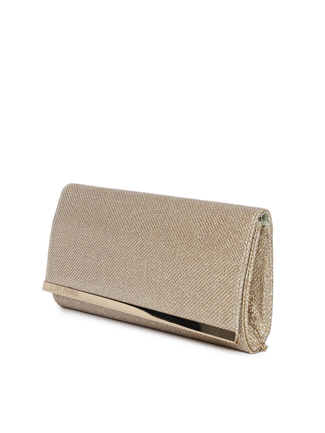 Lino Perros Gold-Toned Textured Shimmer Clutch with Chain Strap