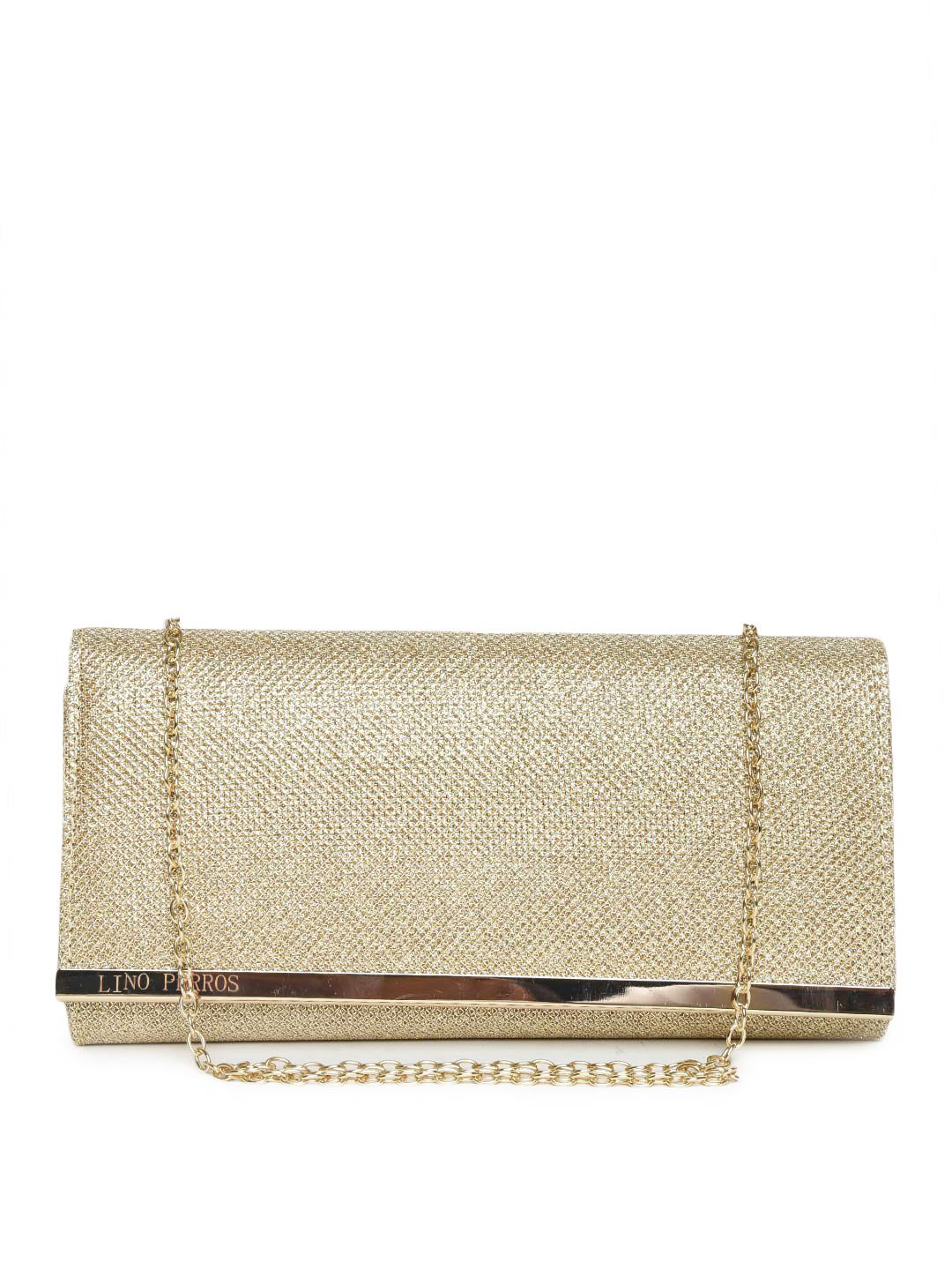 Lino Perros Gold-Toned Textured Shimmer Clutch with Chain Strap