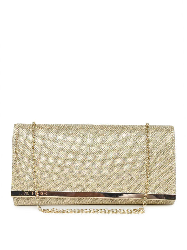 Lino Perros Gold-Toned Textured Shimmer Clutch with Chain Strap