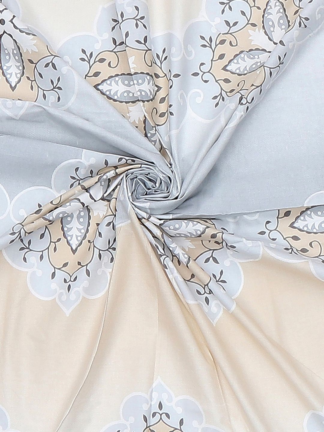 Monte Carlo Grey & Blue Ethnic Motifs Cotton 144 TC Single Bedsheet Set-2.29 m x 1.52 m