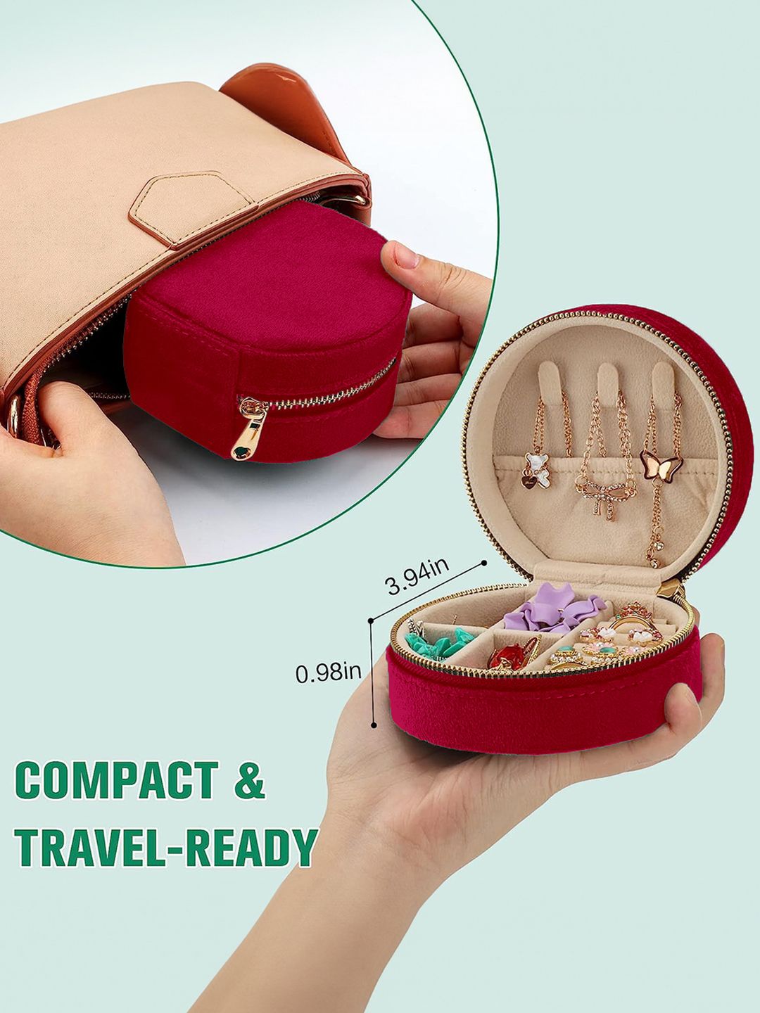 Cortina Maroon Zipper Portable Jewellery Storage Organiser