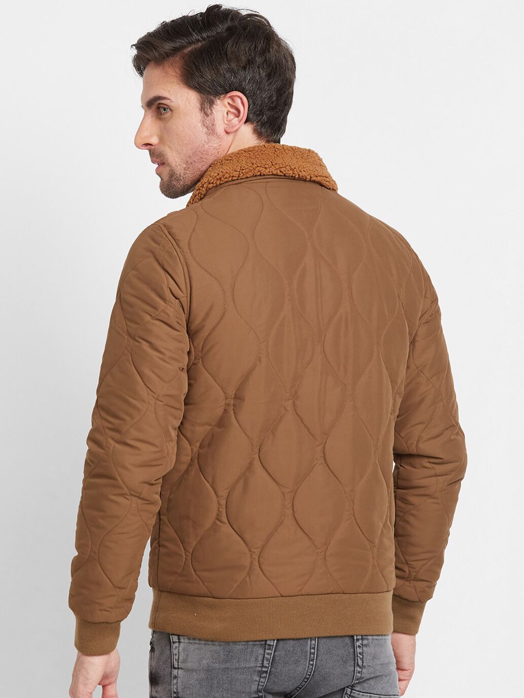Being Human Spread Collar Faux Fur Trim Quilted Jacket