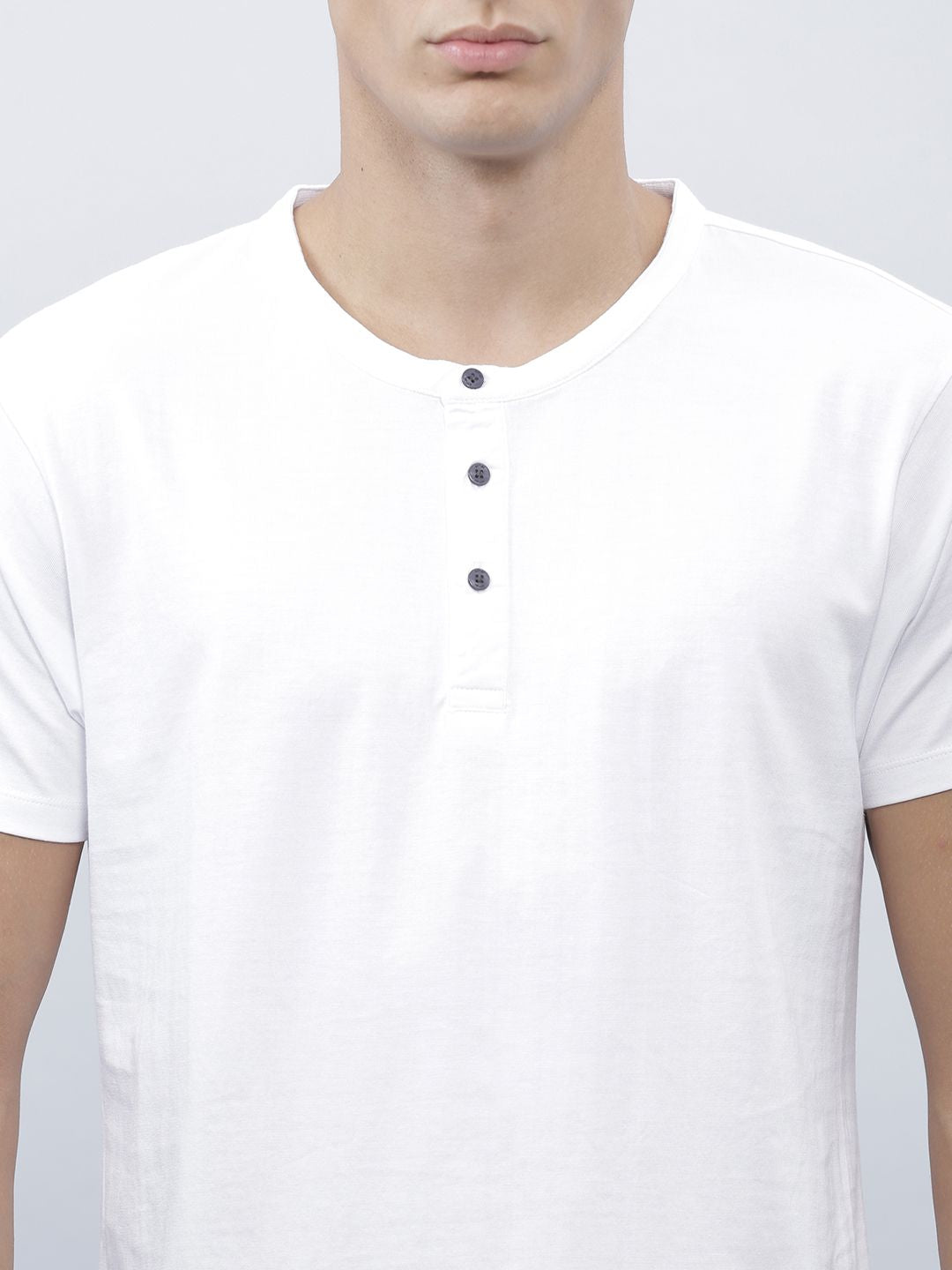 ether Men White Solid Henley T-shirt