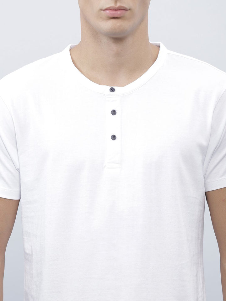 ether Men White Solid Henley T-shirt