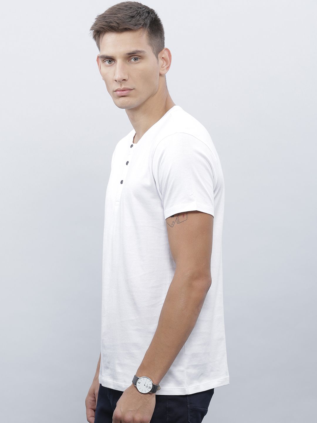 ether Men White Solid Henley T-shirt