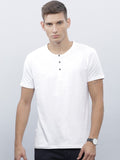 ether Men White Solid Henley T-shirt