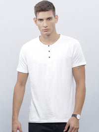 ether Men White Solid Henley T-shirt