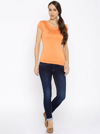 Park Avenue Women Orange Beaded Round Neck T-shirt