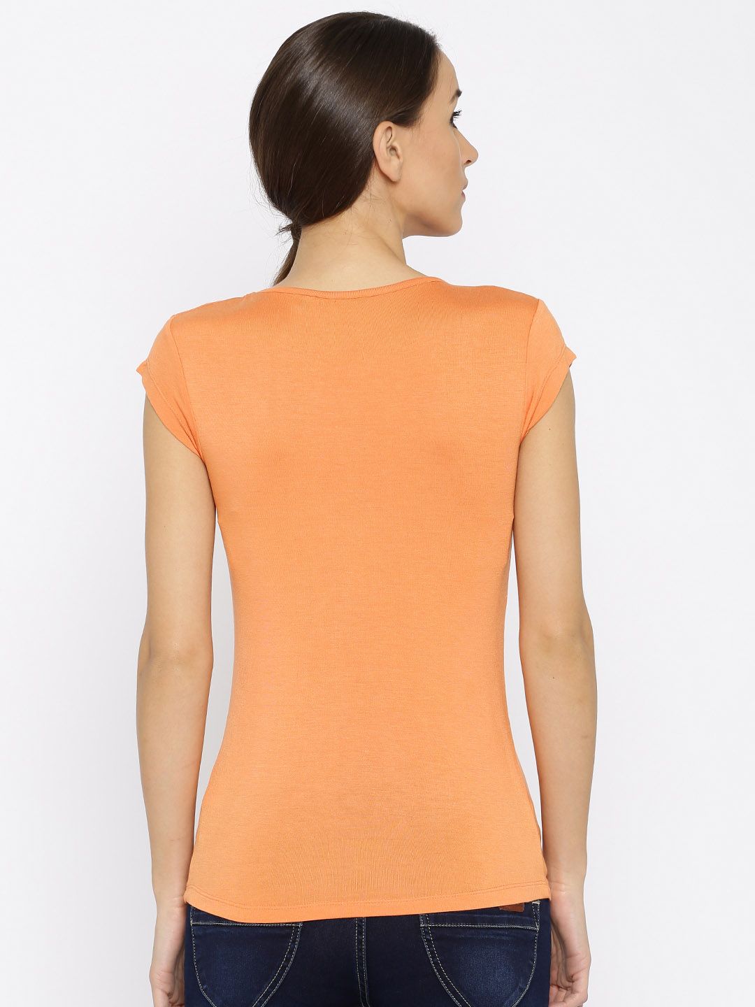 Park Avenue Women Orange Beaded Round Neck T-shirt