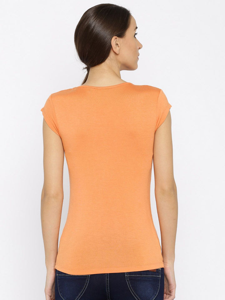Park Avenue Women Orange Beaded Round Neck T-shirt