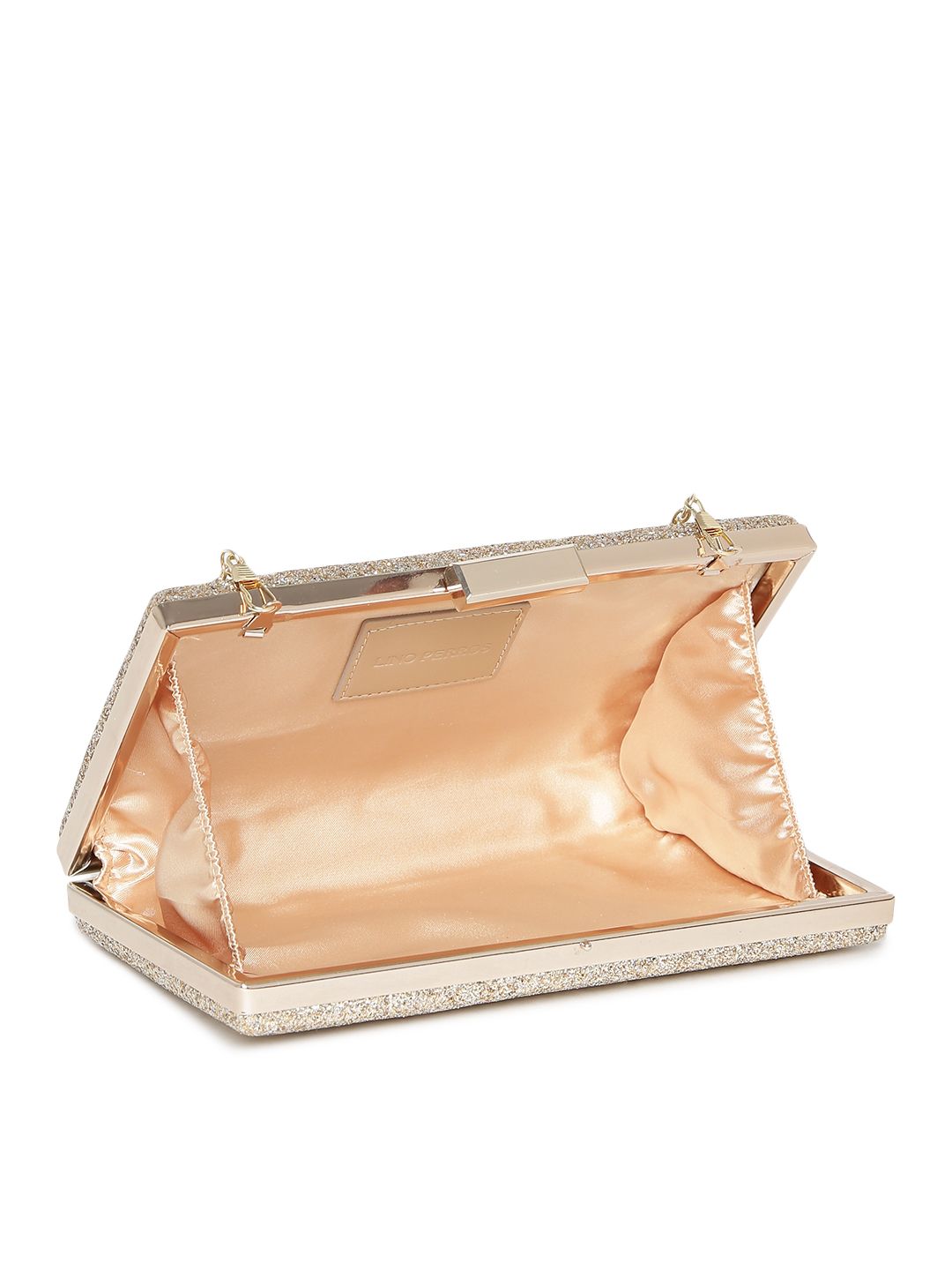 Lino Perros Gold-Toned Shimmer Box Clutch with Chain Strap