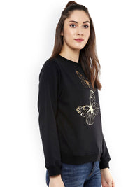 SASSAFRAS Black Printed Fleece Sweatshirt