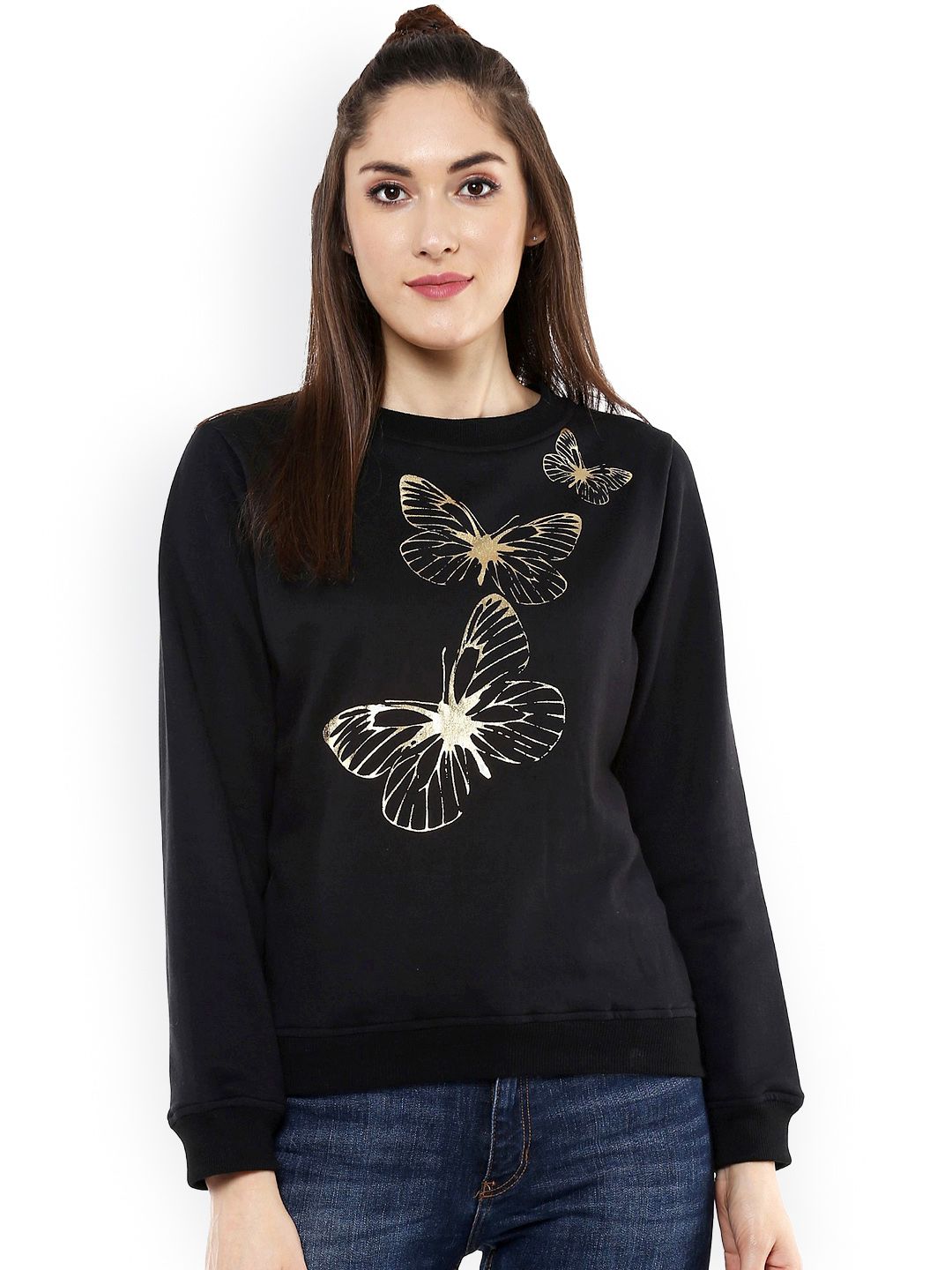 SASSAFRAS Black Printed Fleece Sweatshirt