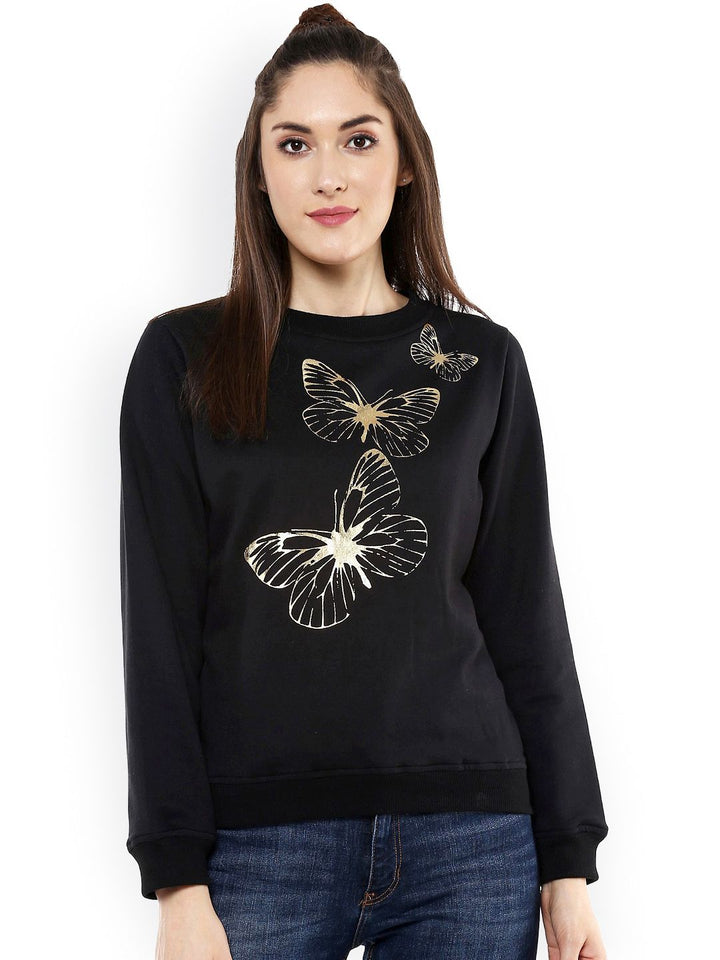 SASSAFRAS Black Printed Fleece Sweatshirt