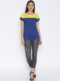 Park Avenue Blue & Yellow Colourblocked Top
