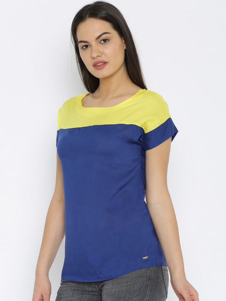 Park Avenue Blue & Yellow Colourblocked Top