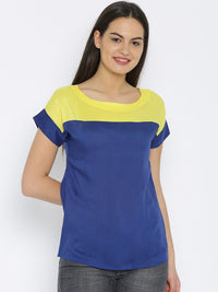 Park Avenue Blue & Yellow Colourblocked Top