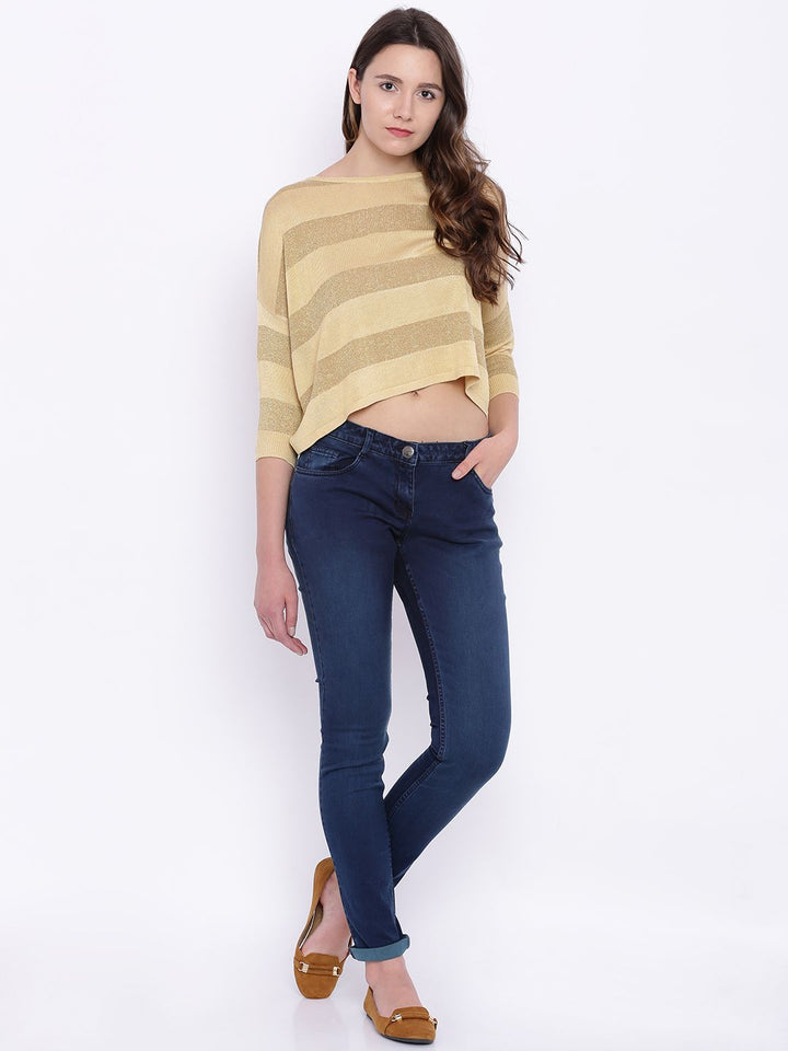 Park Avenue Khaki Striped Boxy Crop Top