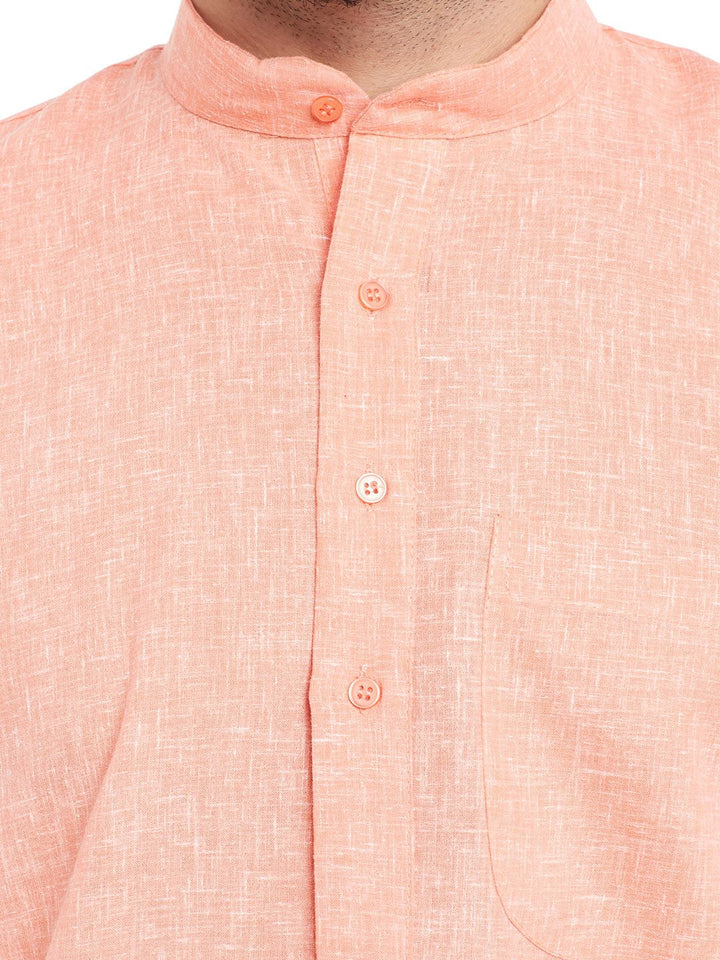 SOJANYA Men Coral Orange & White Solid Straight Kurta