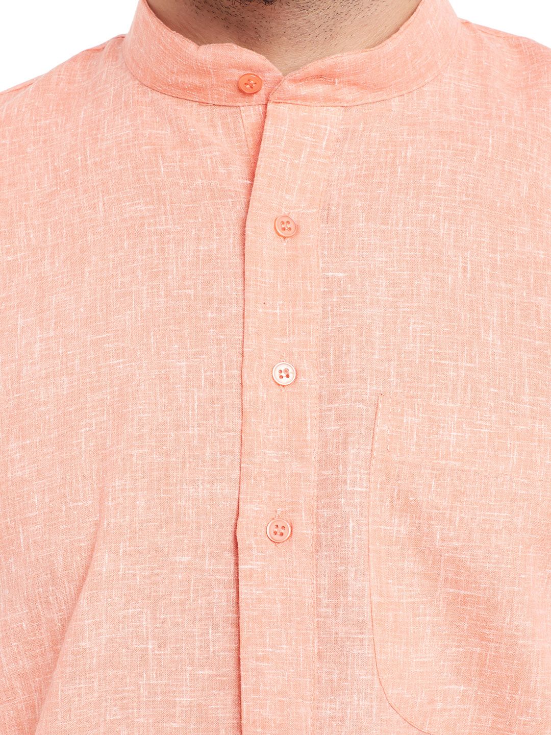 SOJANYA Men Coral Orange & White Solid Straight Kurta