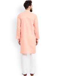 SOJANYA Men Coral Orange & White Solid Straight Kurta